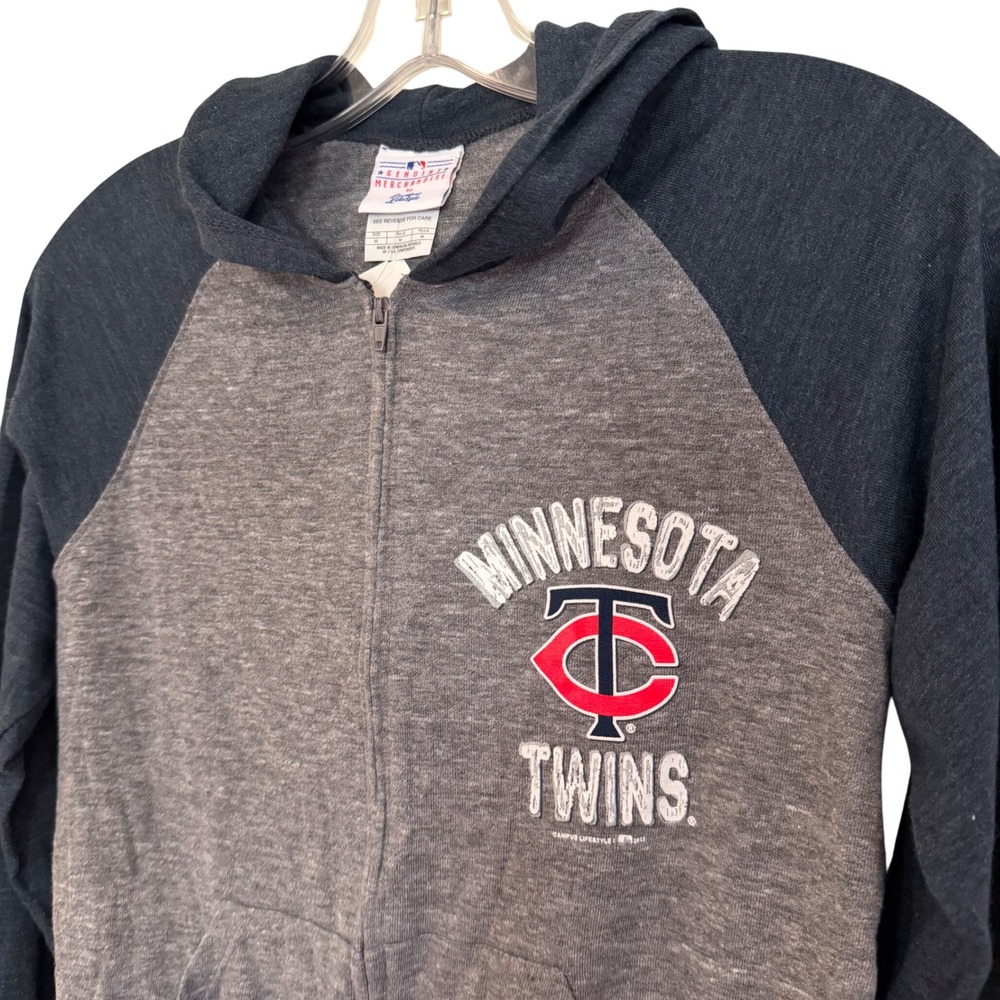 Majestic MLB Minnesota Twins Cropped Hoodie Sweatshirt‎ Women's Medium Gray Navy - Picture 2 of 15